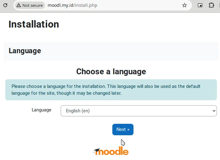Moodle Installation Page with Domain