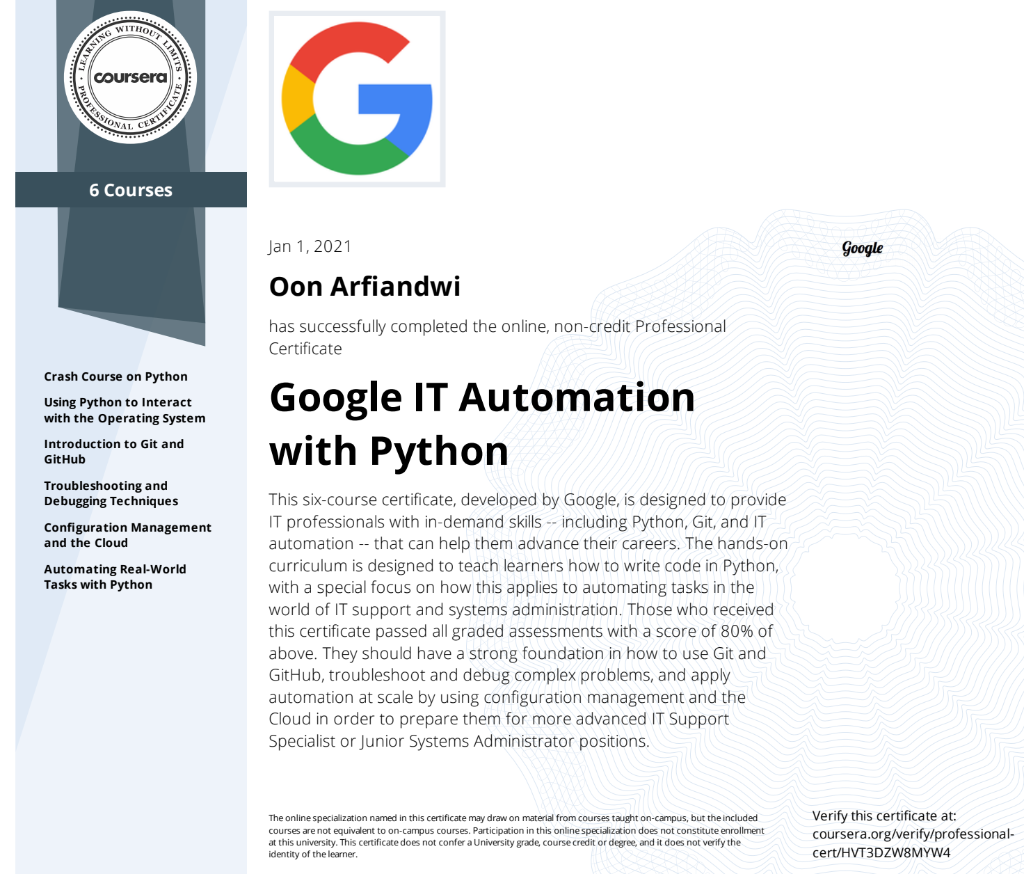 Coursera Google IT Automation with Python